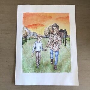 Brother and sister (4) - mixed media original character, landscape portrait.